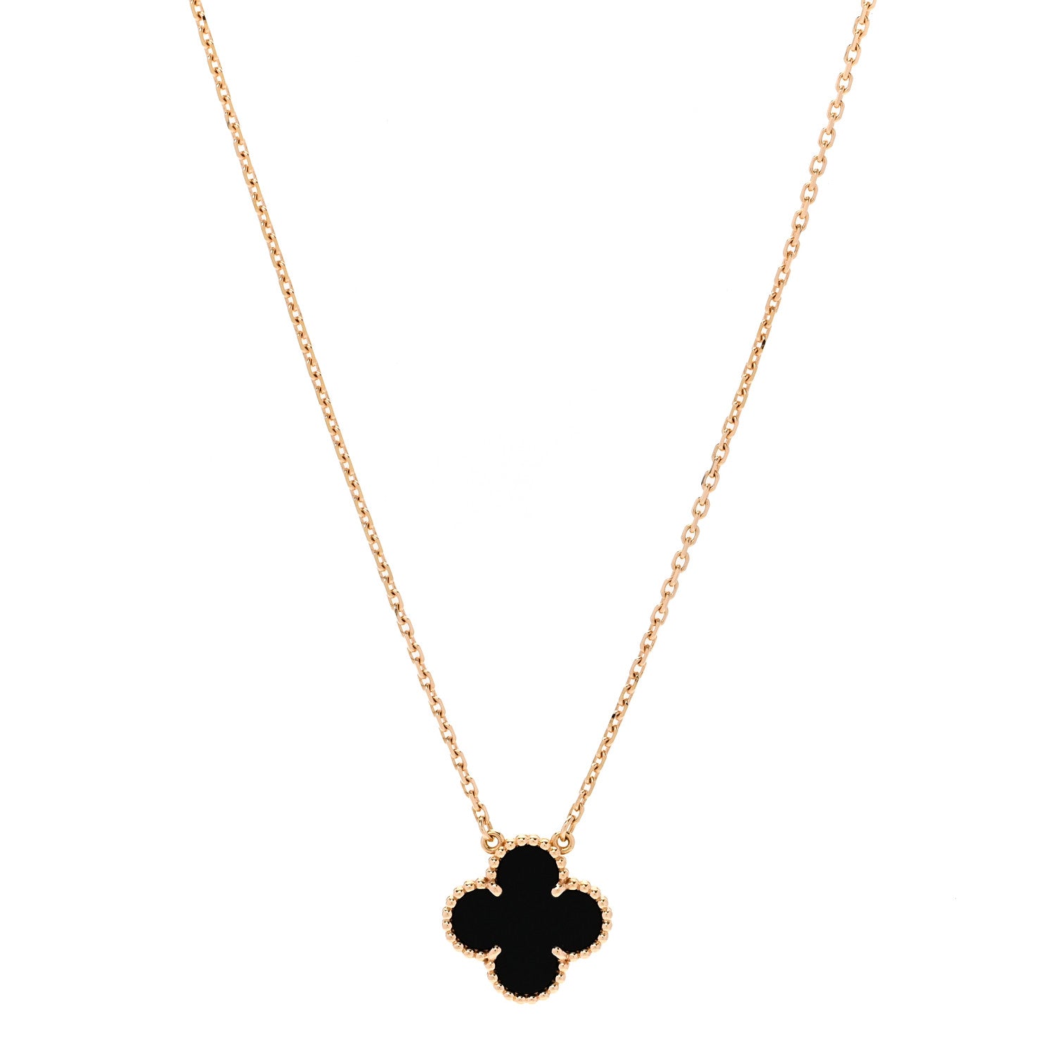 Van Cleef & Arpels 18K Yellow Gold Black Onyx Vintage Alhambra Pendant Necklace 1 of 6