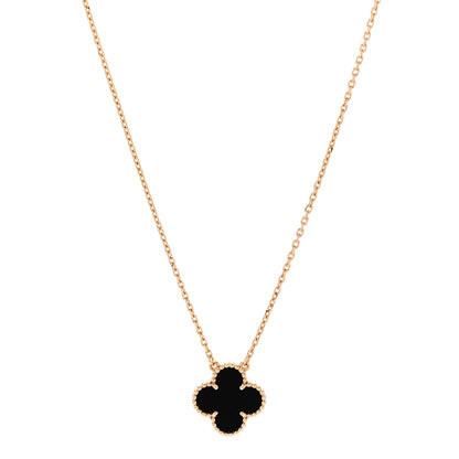 Van Cleef & Arpels 18K Yellow Gold Black Onyx Vintage Alhambra Pendant Necklace 1 of 6