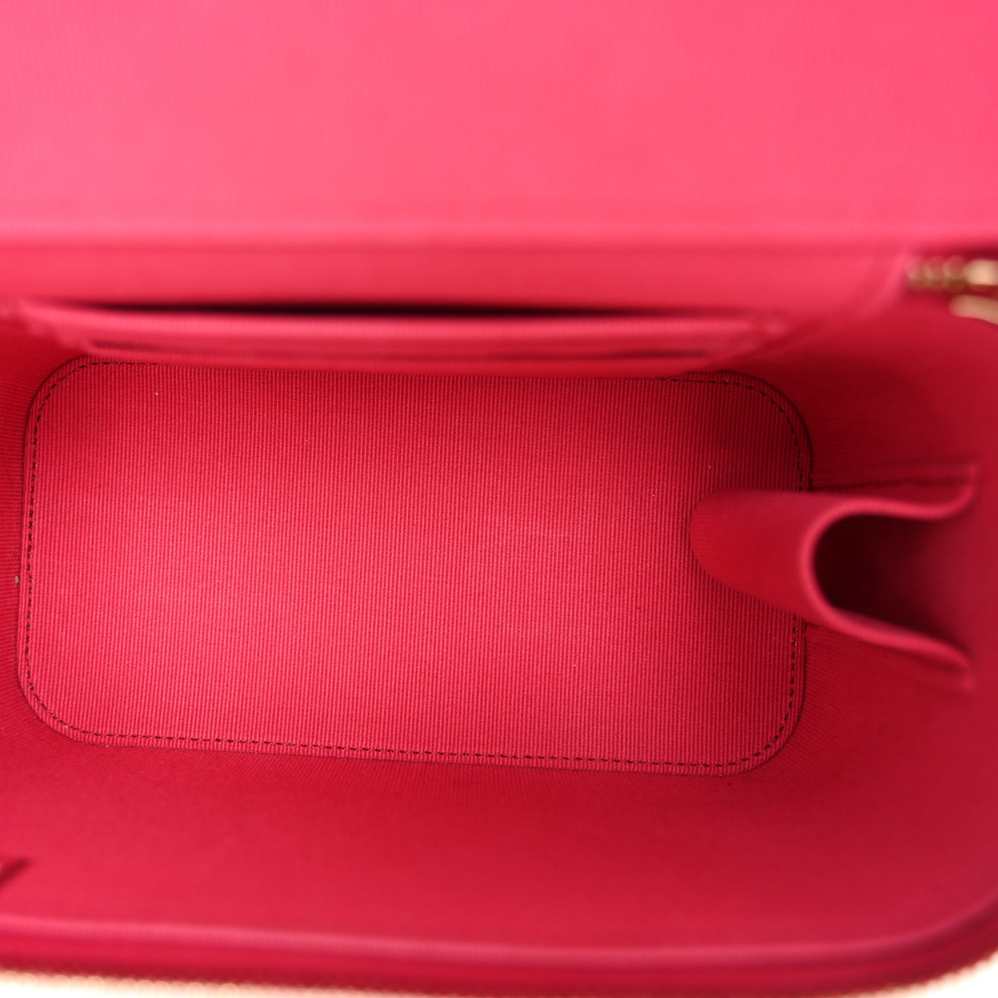 Lambskin Quilted Small Top Handle Vanity Case With Chain Dark Pink