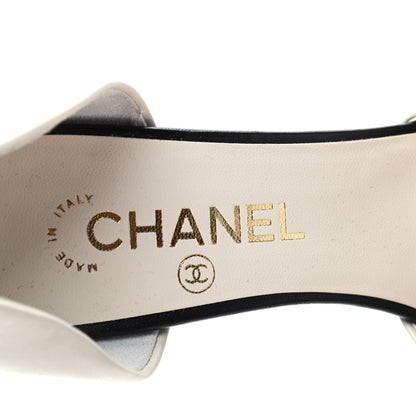 Chanel Lambskin Pearl Peep Toe d'Orsay Pumps 37.5 White Black 6 of 8