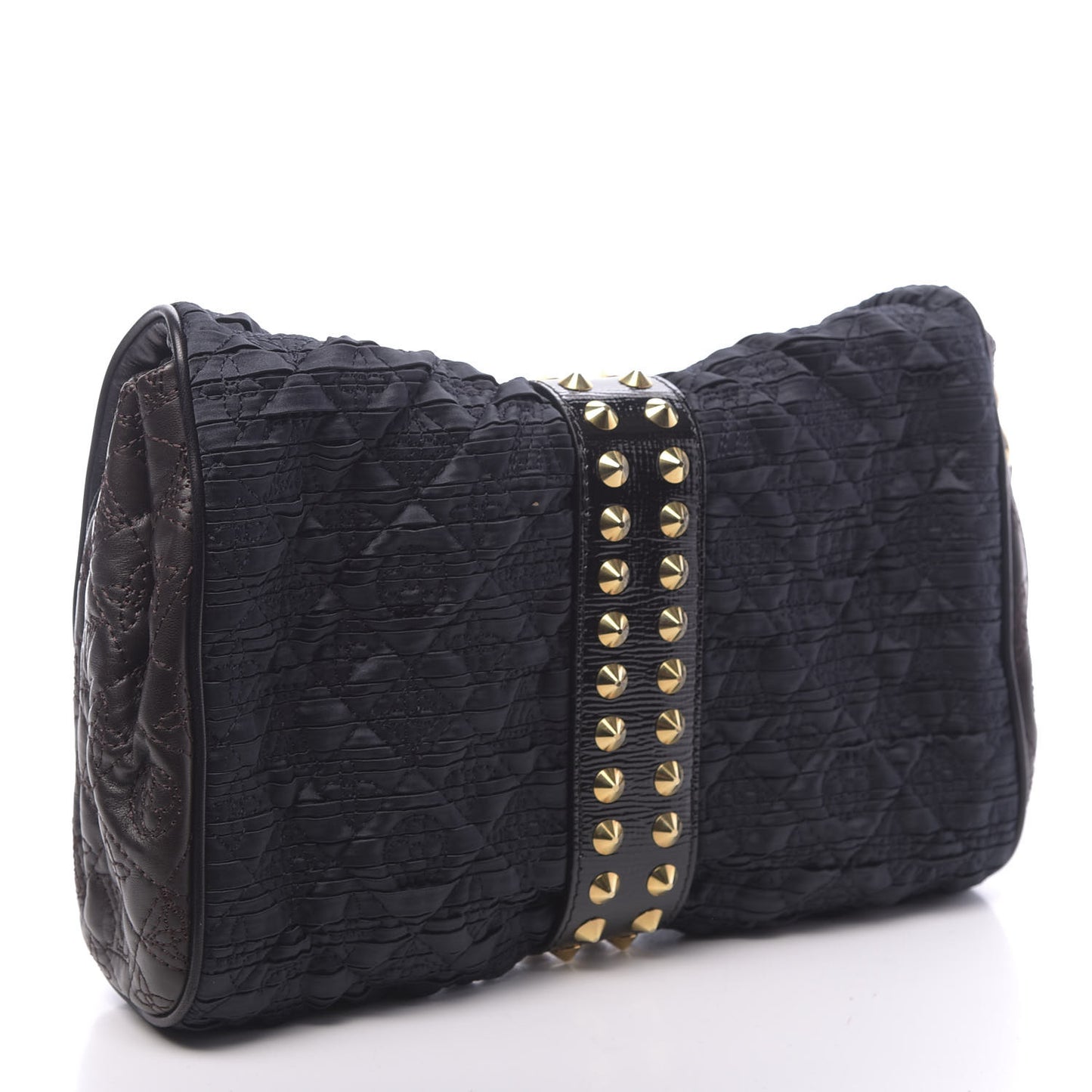 Satin Quilted Monogram Coquette Pochette Navy