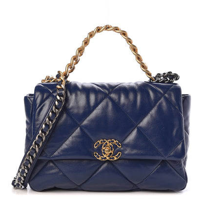 Chanel Lambskin Quilted Large 19 Flap Navy Blue 1 of 10