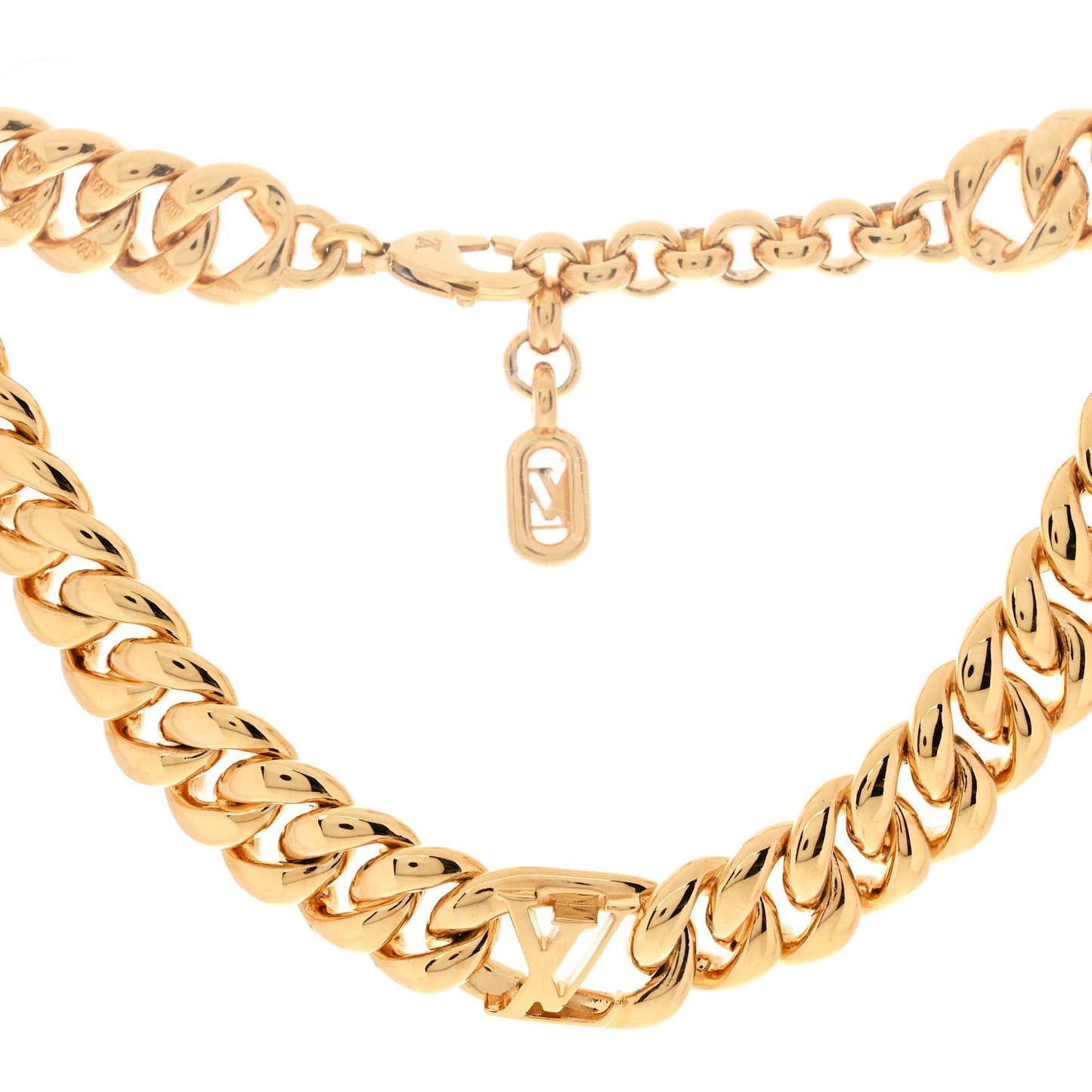 Metal LV Curb Chain Necklace Gold
