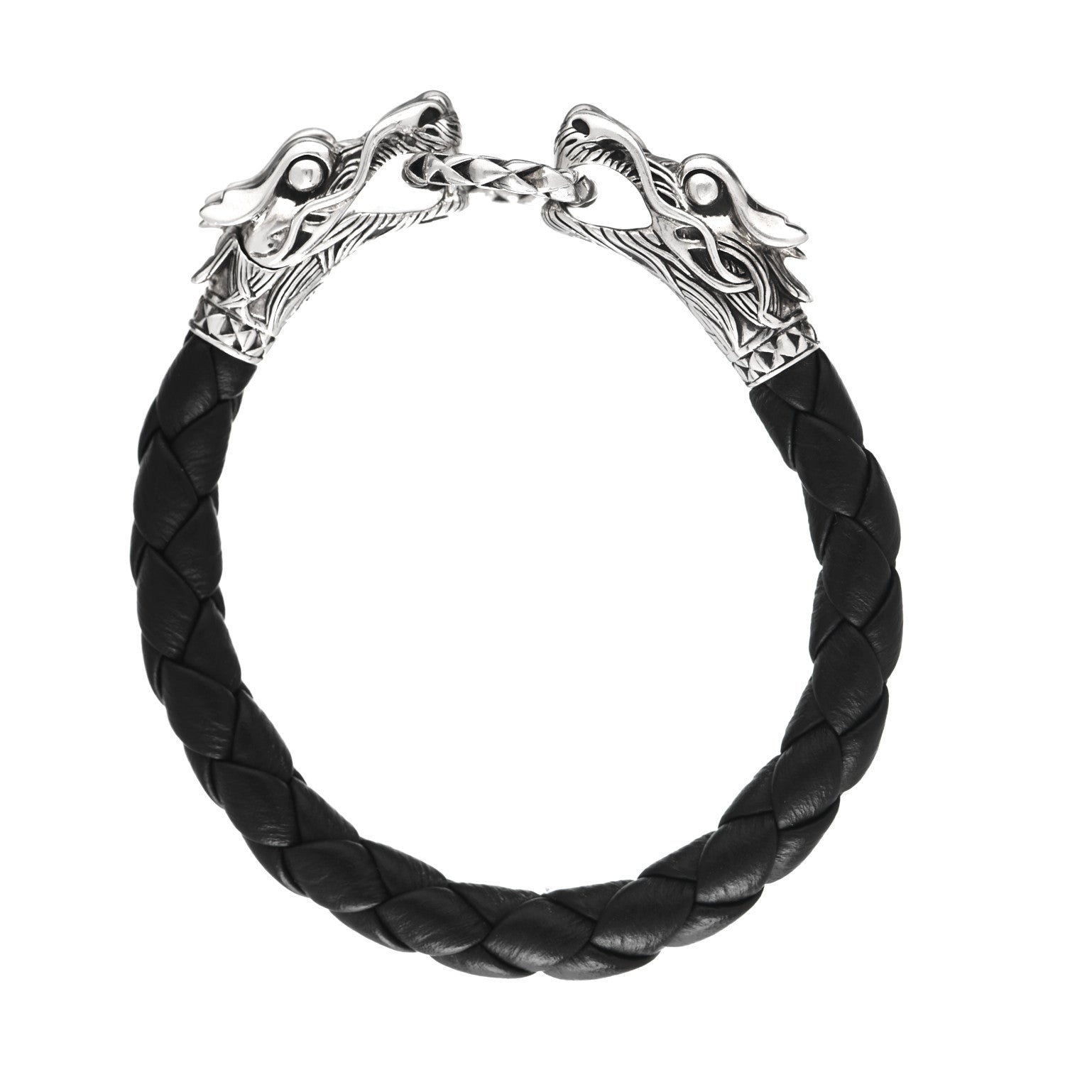 John Hardy Sterling Silver Leather Naga Dragon Legend Bracelet Black 3 of 6