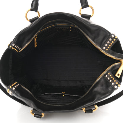 Prada Glace Calf Studded Tote Black 4 of 9