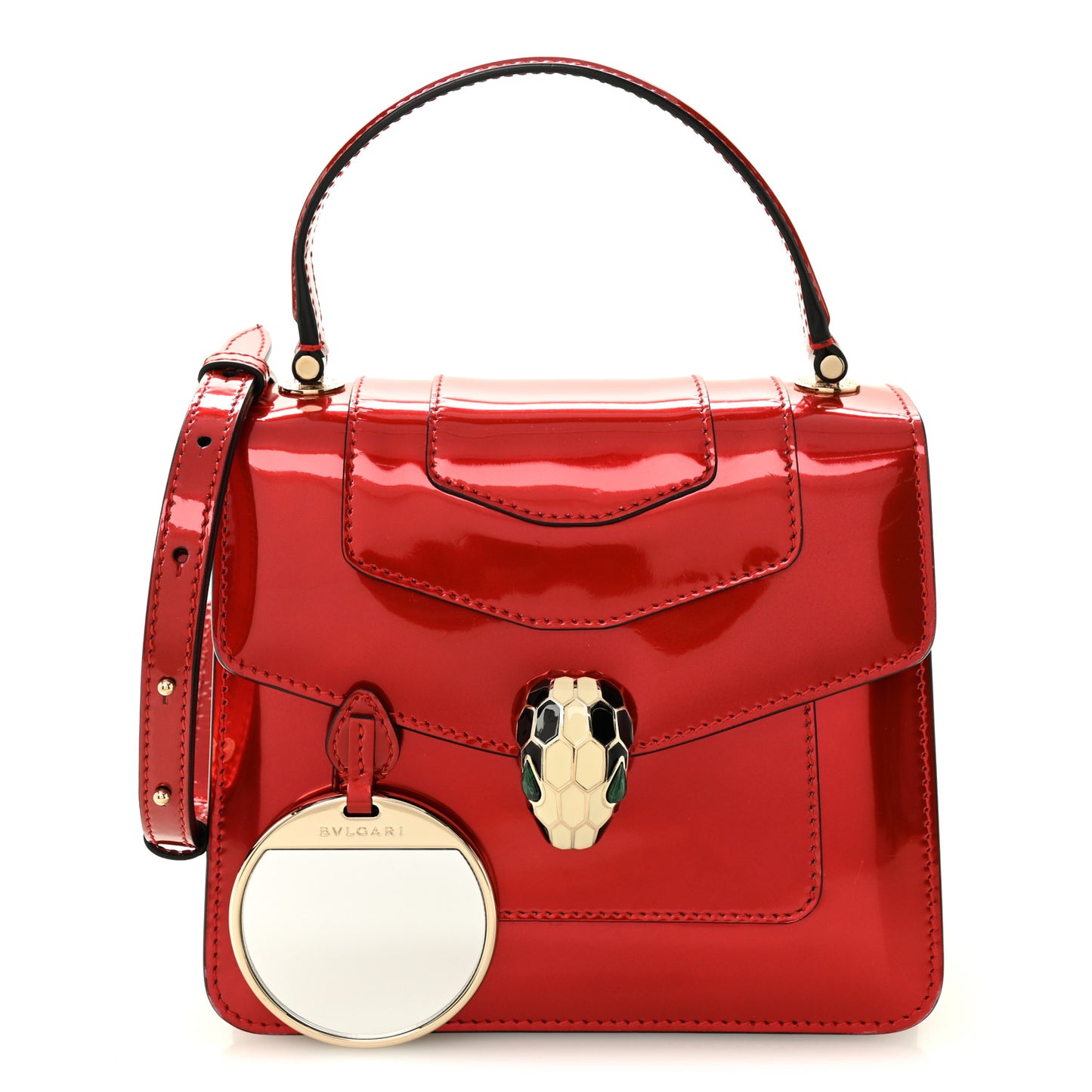Metallic Calfskin Serpenti Forever Top Handle Dark Red
