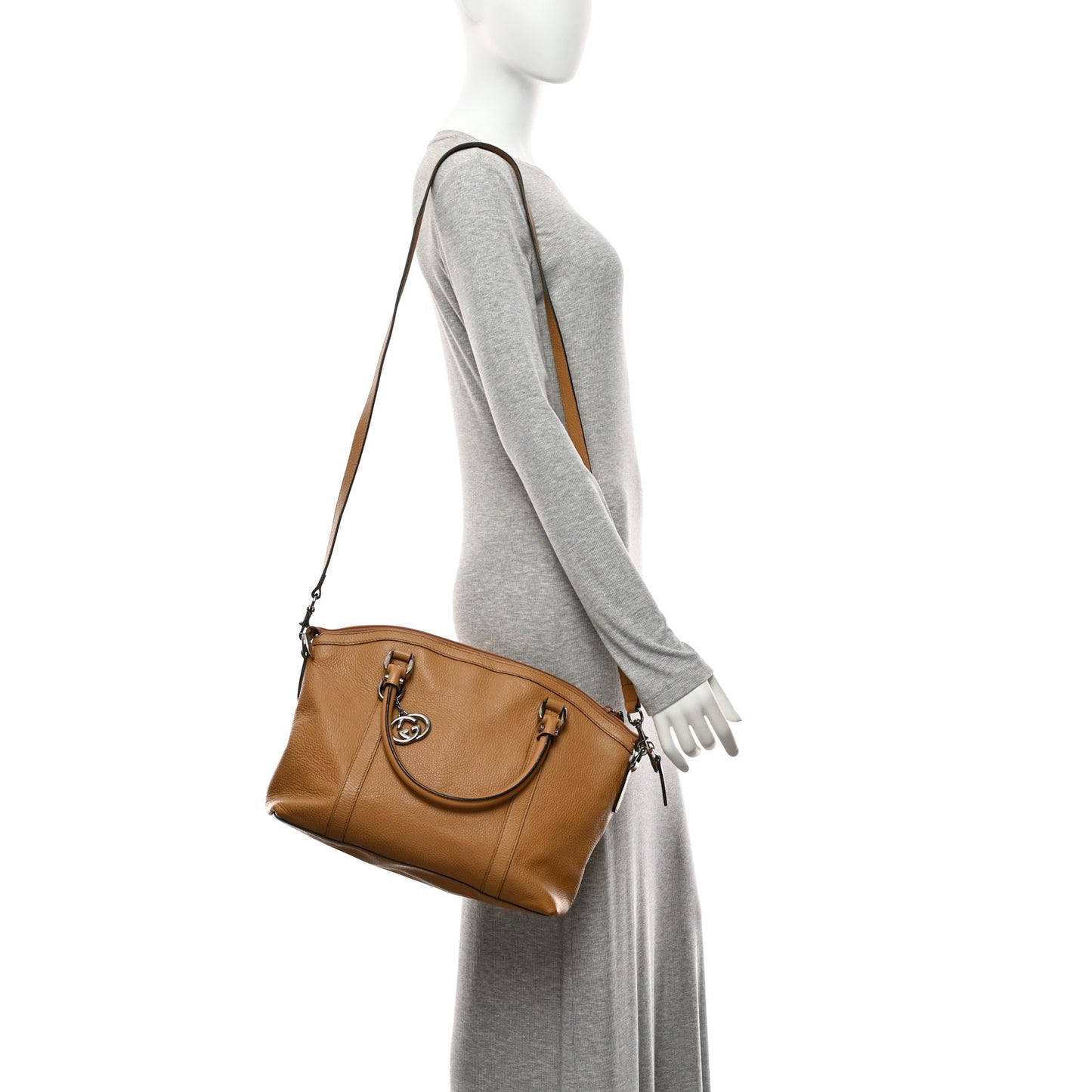 Pebbled Calfskin Medium GG Convertible Dome Satchel Beige