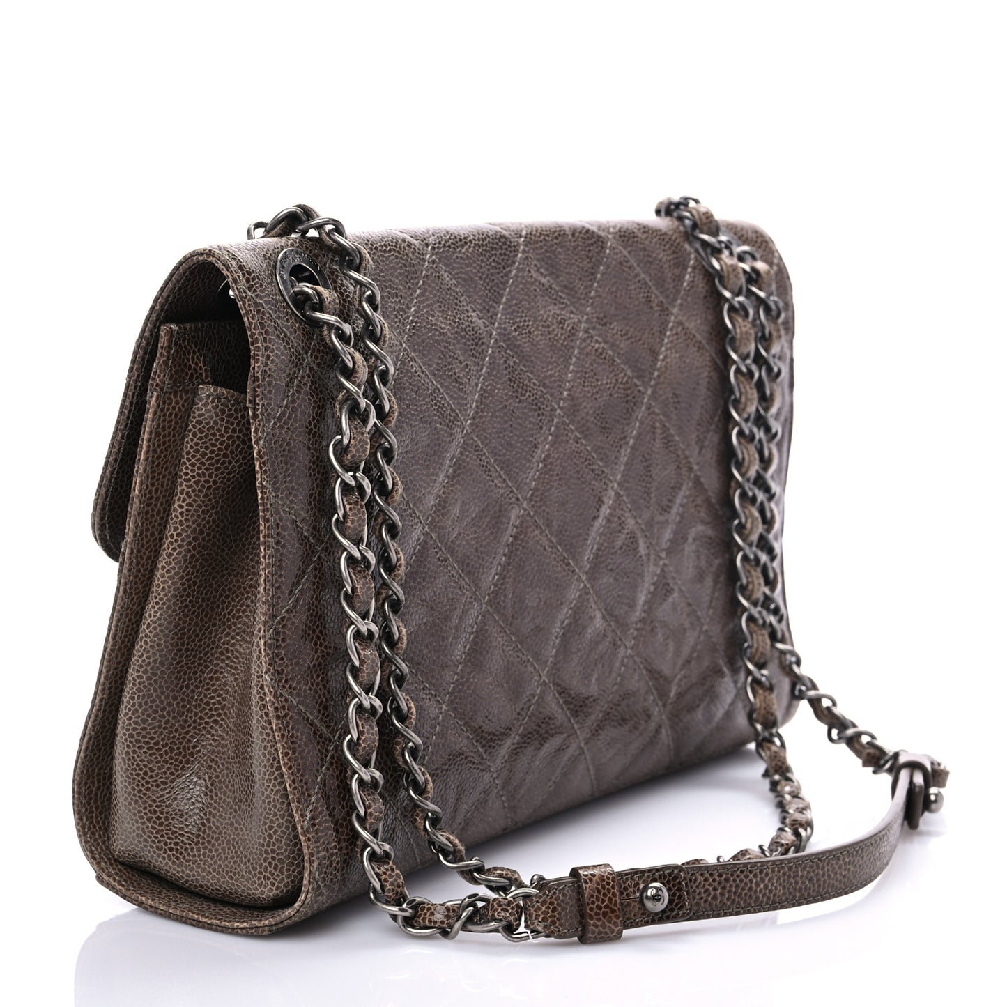 Crumpled Grained Calfskin Medium CC Crave Flap Brown