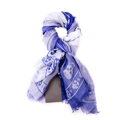 Alexander McQueen Modal Silk Degrade Skull Scarf Royal Blue White 1 of 7