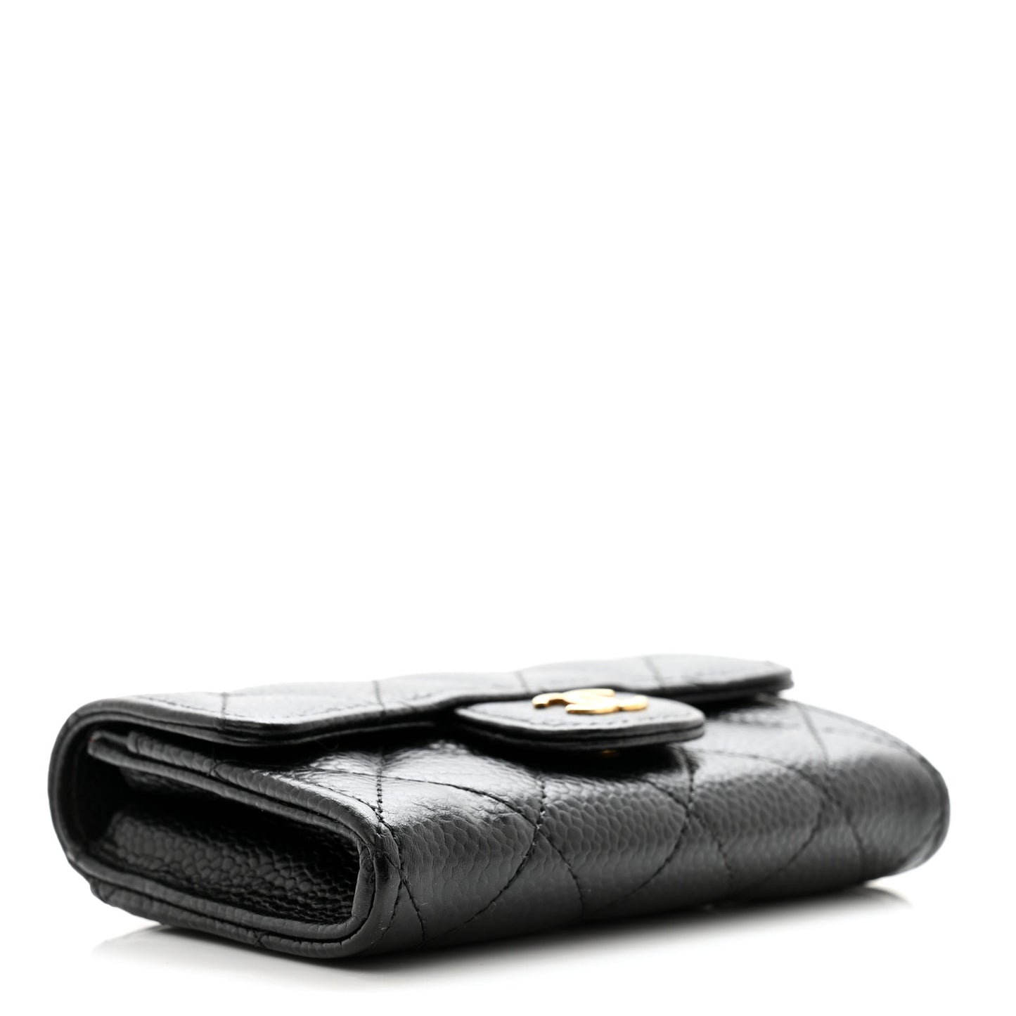 Caviar Quilted Flap Card Holder Wallet Black