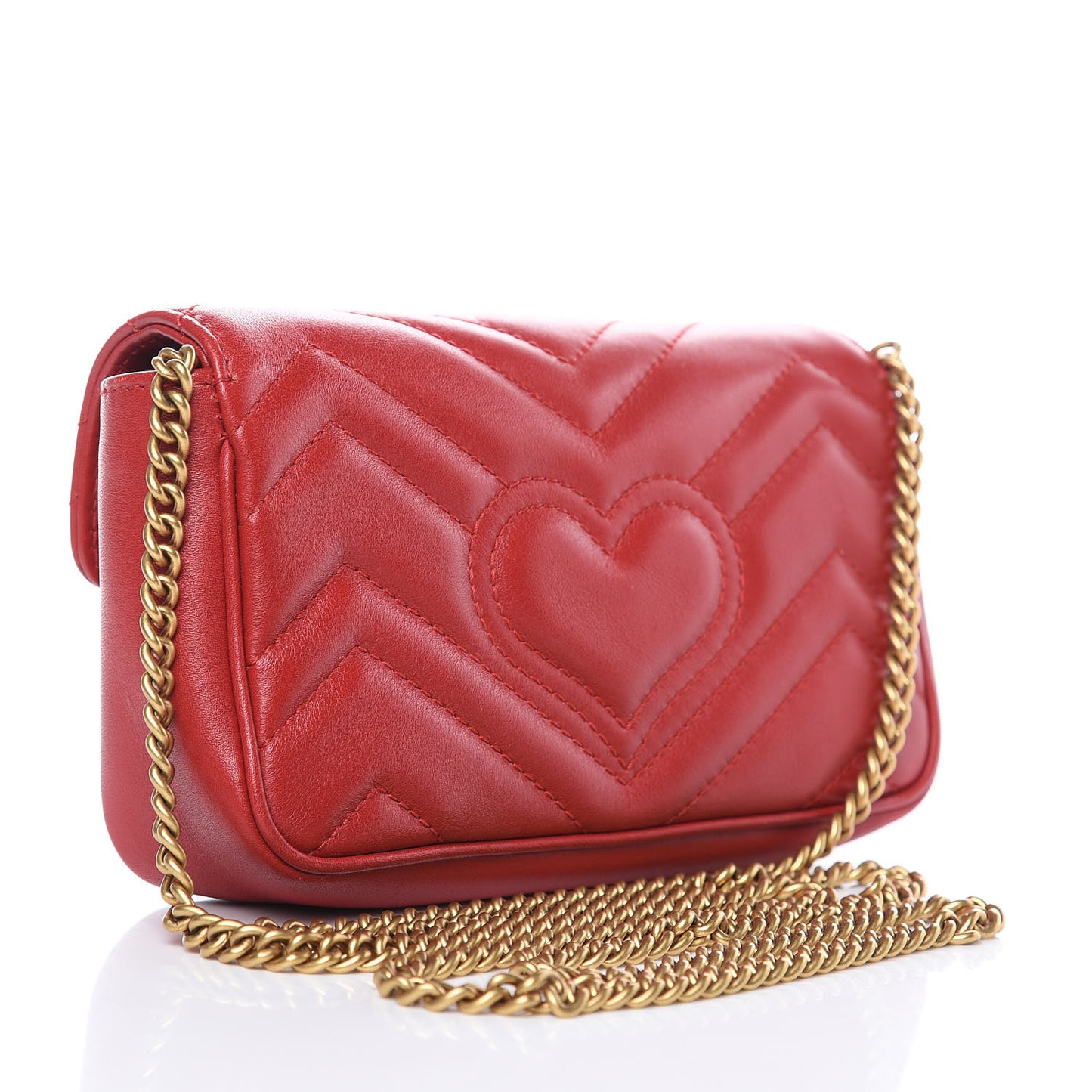 Calfskin Matelasse Super Mini GG Marmont Shoulder Bag Hibiscus Red