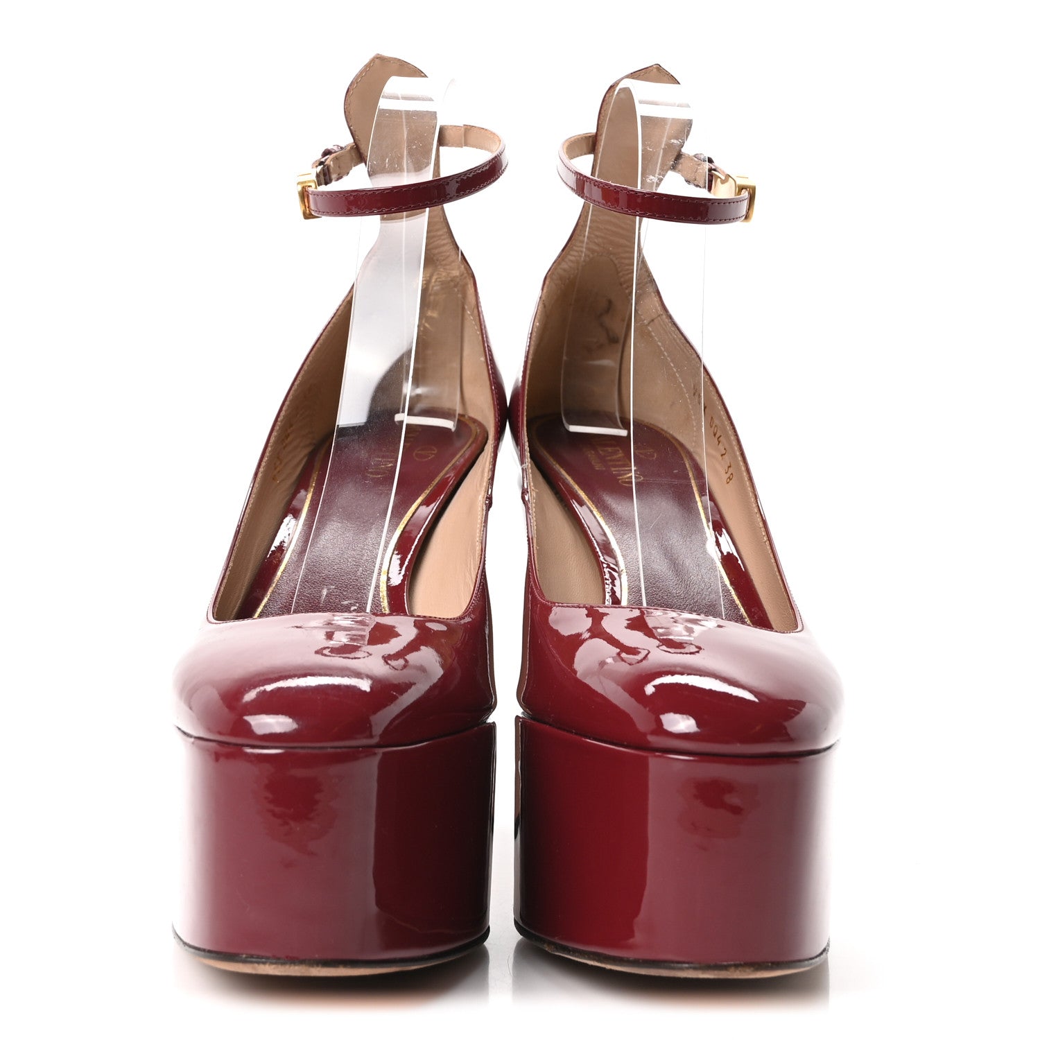 Valentino Garavani Patent Tan-Go 55/155mm Platform Sandals 38 Burgundy 3 of 9