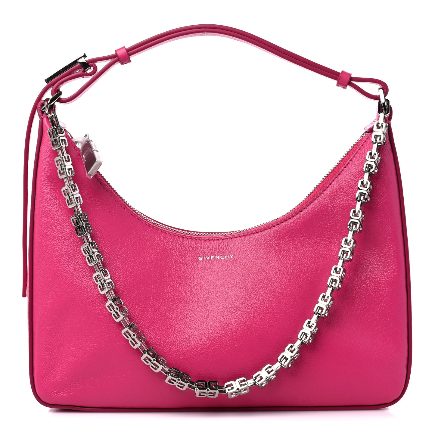 Tumbled Calfskin Small Moon Cut Out Shoulder Bag Neon Pink
