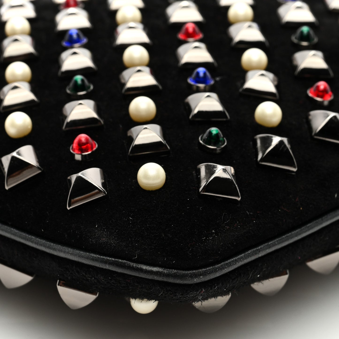 Suede Studded Loubiposh Tudor Clutch Black