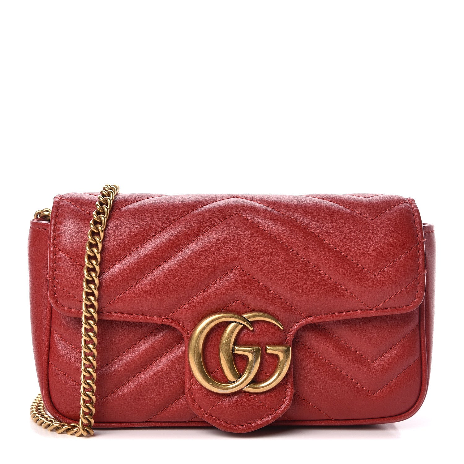 Gucci Calfskin Matelasse Super Mini GG Marmont Shoulder Bag Hibiscus Red 1 of 11