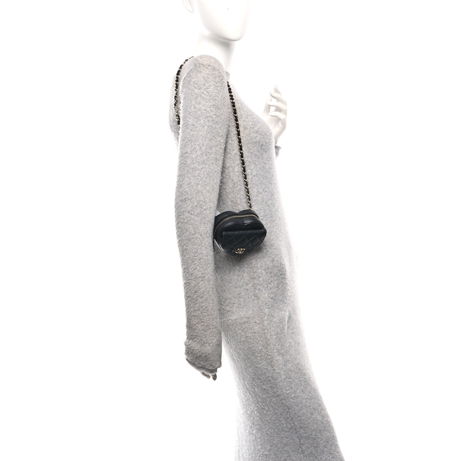 Chanel Lambskin Quilted CC In Love Heart Waist Belt Bag With Chain Black 2 of 10