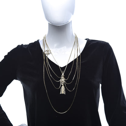 Chanel Crystal Pearl Multi Strand Chain CC Arrow Necklace Gold 2 of 5
