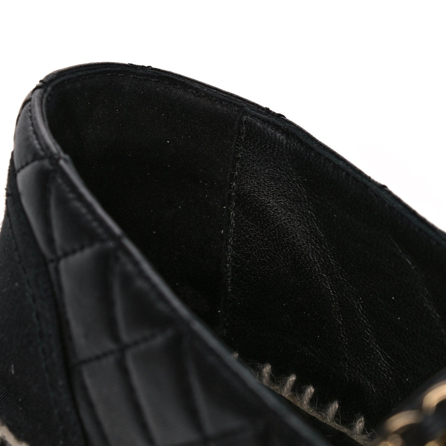 Lambskin Grosgrain Quilted CC Chain Espadrilles 38 Black