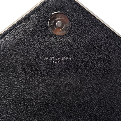 Saint Laurent Calfskin Mixed Matelasse Triquilt Large Monogram Envelope Satchel Black White 10 of 11