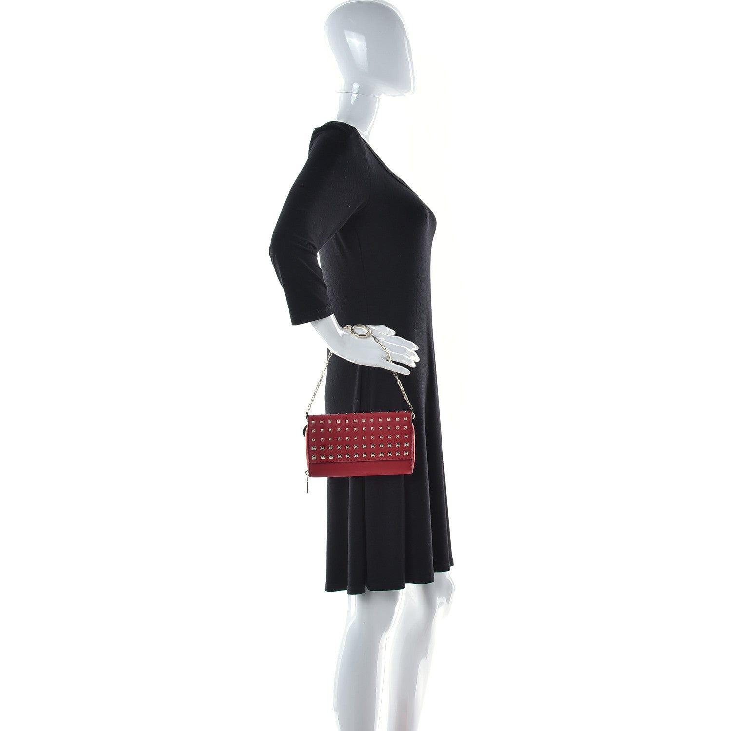 Valentino Garavani Vitello Rockstud Carry Secrets Continental Wallet On Chain Red 3 of 9