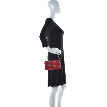 Valentino Garavani Vitello Rockstud Carry Secrets Continental Wallet On Chain Red 3 of 9
