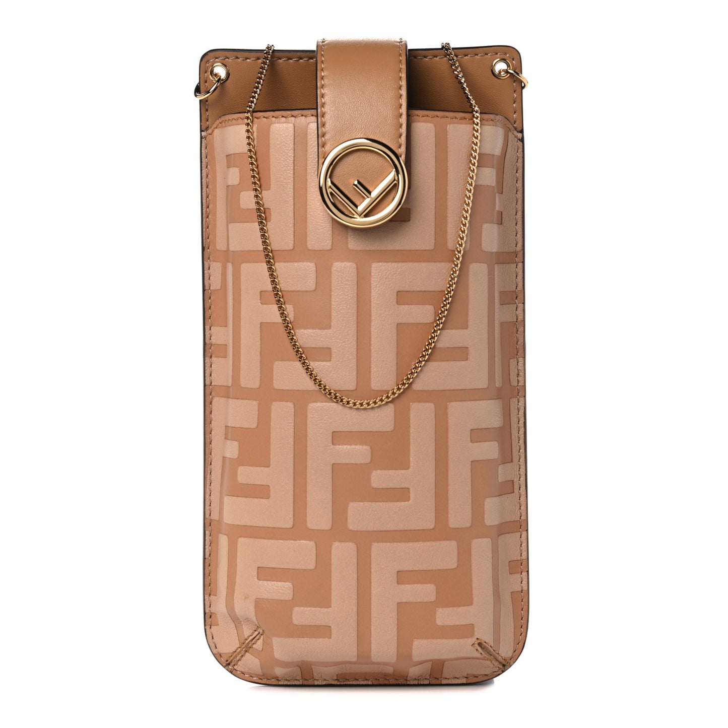 Vitello Termosport F is Fendi FF 1974 Embossed Phone Pouch Miele Scuro