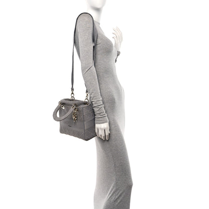 Christian Dior Canvas Embroidered Cannage Medium Lady D-Lite Gray 2 of 13