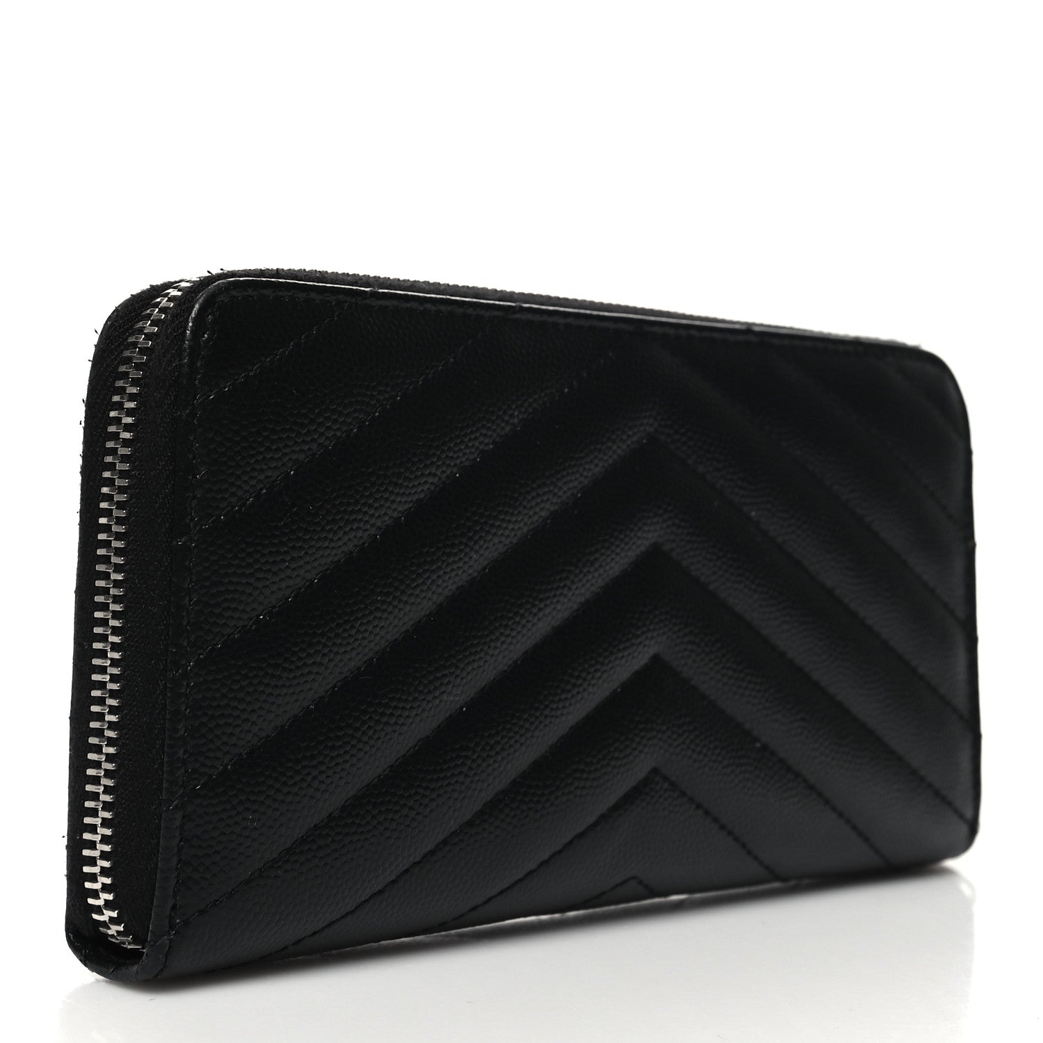 Saint Laurent Grain De Poudre Matelasse Chevron Monogram Zip Around Wallet Black 3 of 8