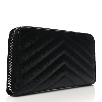 Saint Laurent Grain De Poudre Matelasse Chevron Monogram Zip Around Wallet Black 3 of 8