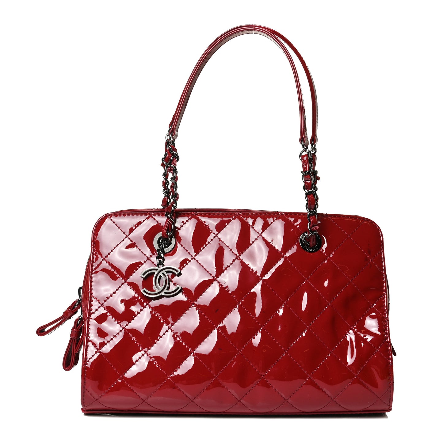 Patent Quilted Small CC Angle Tote Red