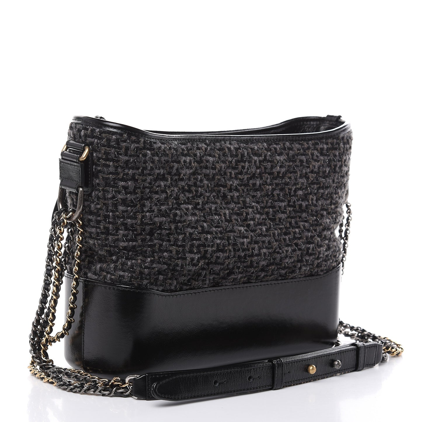 Tweed Calfskin Quilted Medium Gabrielle Hobo Black
