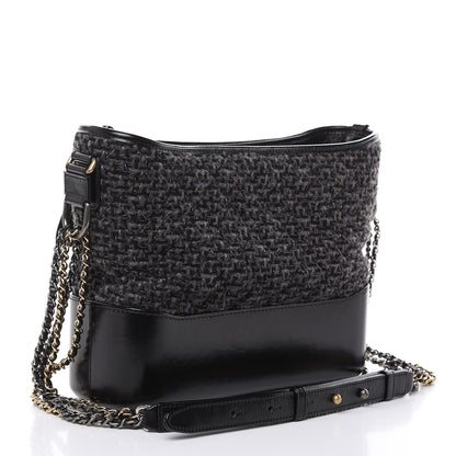 Chanel Tweed Calfskin Quilted Medium Gabrielle Hobo Black 3 of 11