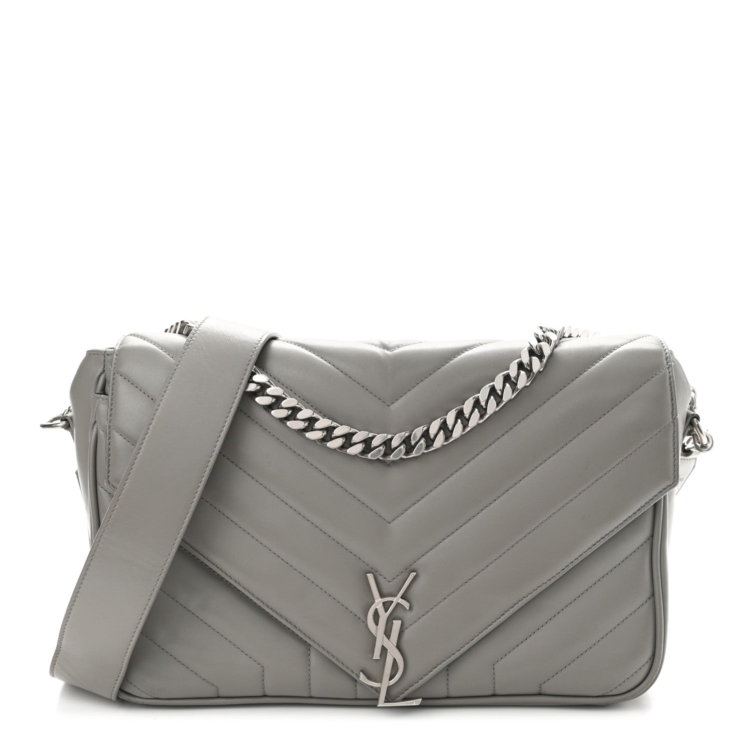 Saint Laurent Calfskin Y Quilted Monogram Loulou Shoulder Bag Pearl Grey 1 of 18