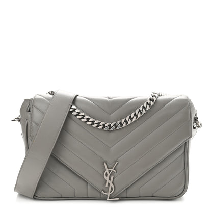 Saint Laurent Calfskin Y Quilted Monogram Loulou Shoulder Bag Pearl Grey 1 of 18
