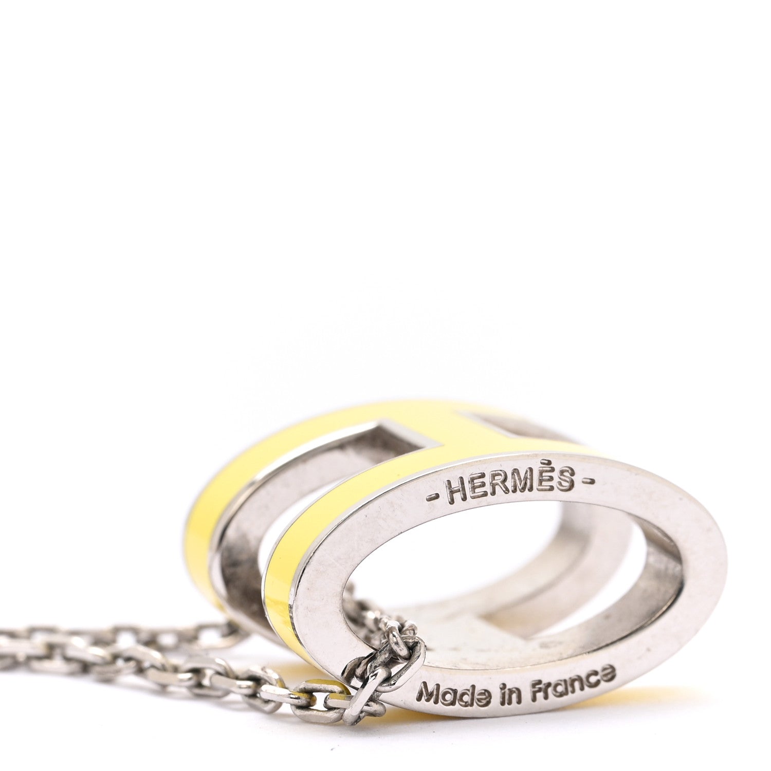 Hermes Lacquered Palladium Pop H Pendant Necklace Jaune Mimosa 5 of 8