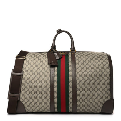 Gucci GG Supreme Monogram Textured Dollar Calfskin Web Large Savoy Duffle Bag Beige Ebony New Acero 1 of 7