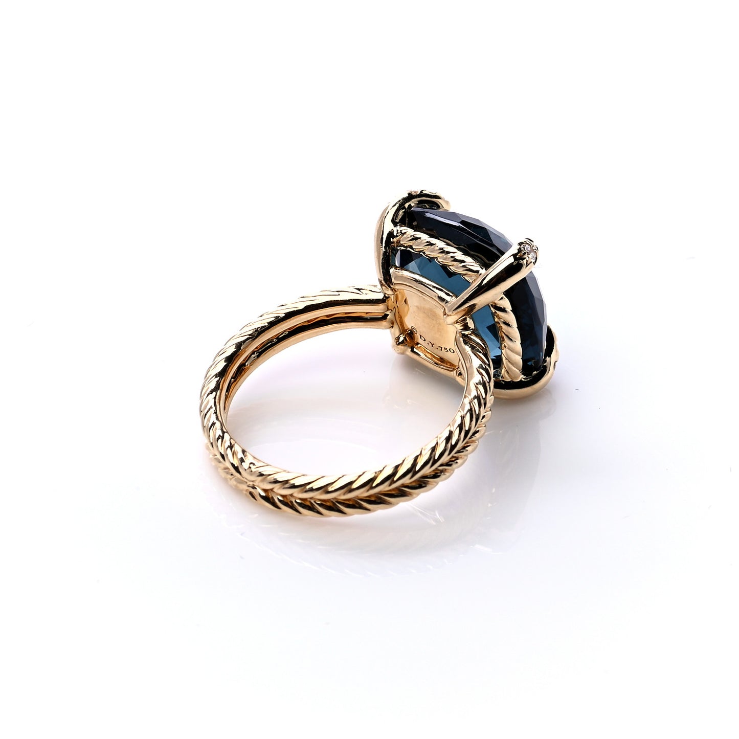 18K Yellow Gold Diamond Hampton Blue Topaz 14mm Chatelaine Ring 57 8