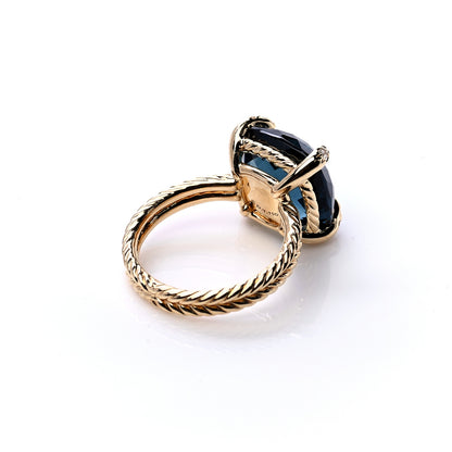 David Yurman 18K Yellow Gold Diamond Hampton Blue Topaz 14mm Chatelaine Ring 57 8 7 of 8