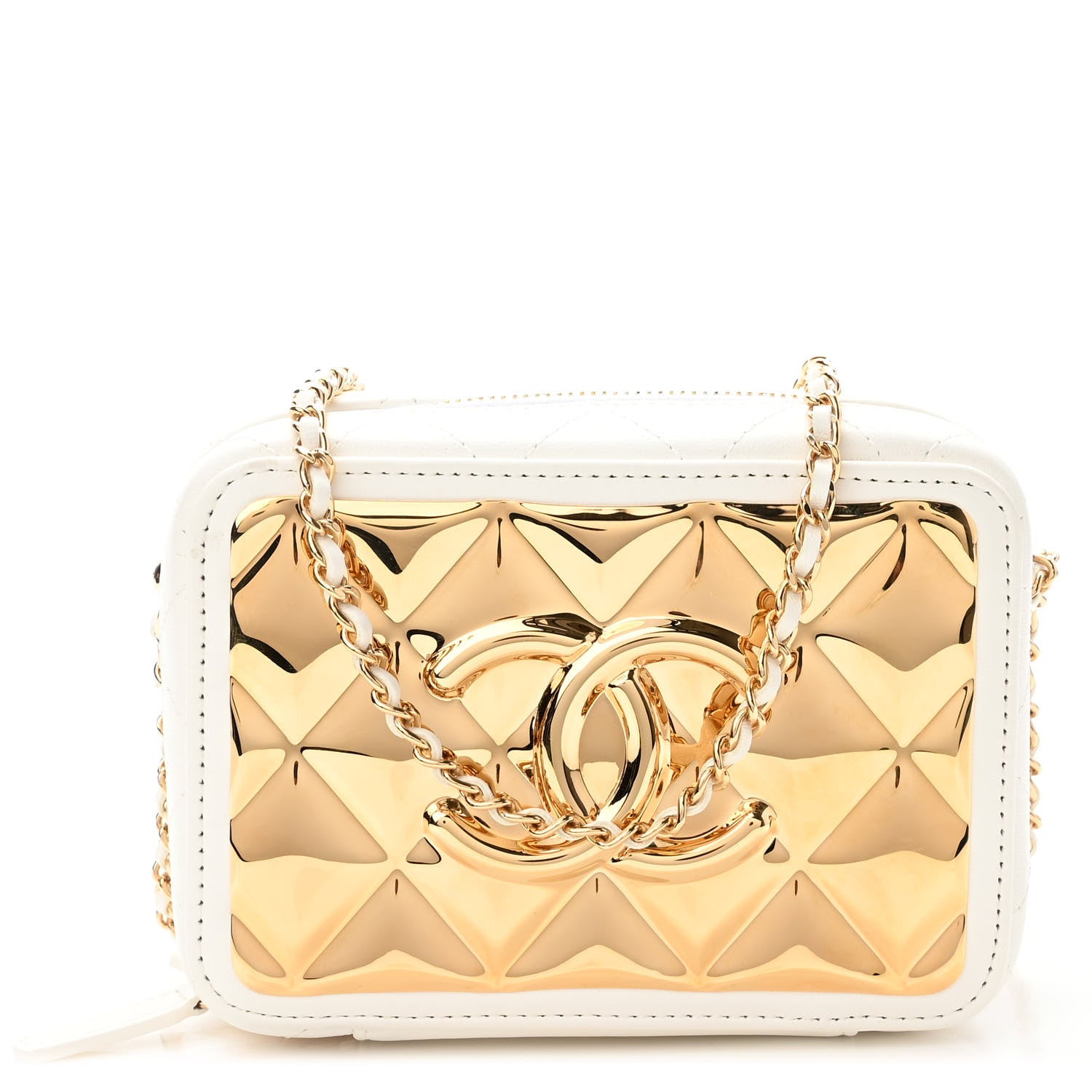 Chanel Lambskin Quilted Golden Plate Clutch With Chain White 1 of 11