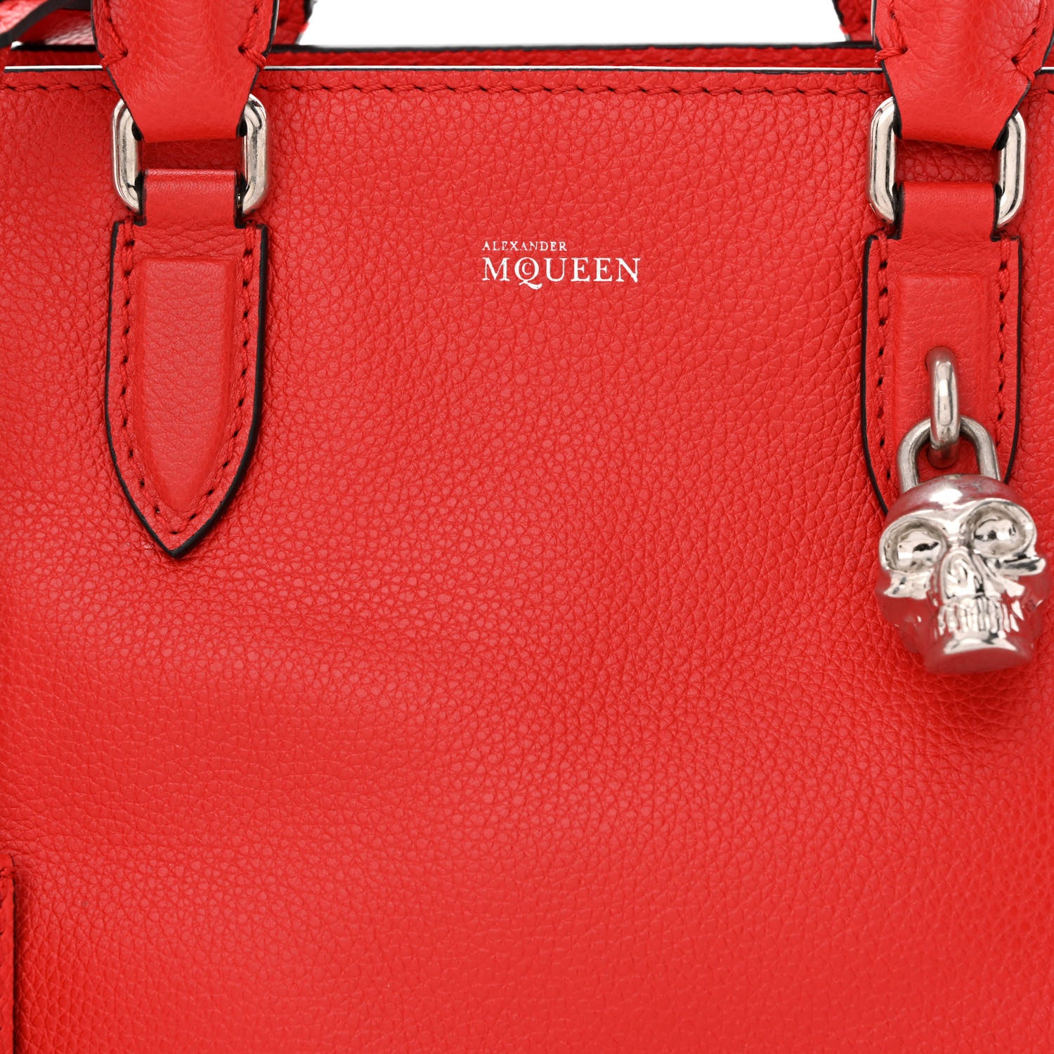 Alexander McQueen Pebbled Calfskin Small Skull Padlock Zip Around Tote Red 8 of 10