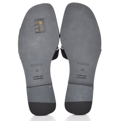 Hermes Velvet Nappa Oran Sandals 36 Black Argent Vieilli 5 of 7