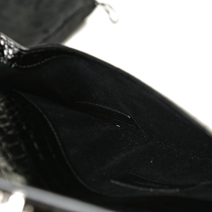 Saint Laurent Calfskin Crocodile Embossed Uptown Monogram Clutch Black 7 of 10