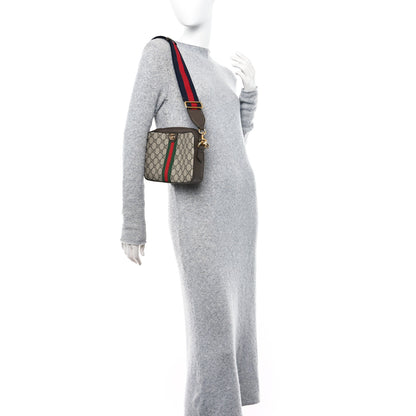 Gucci GG Supreme Monogram Textured Dollar Calfskin Web Ophidia Wristlet Shoulder Bag Beige Ebony New Acero 2 of 13