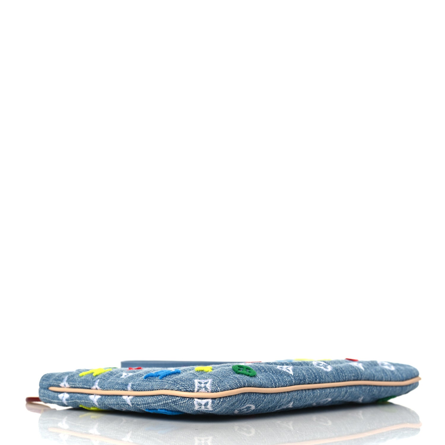 Louis Vuitton Embroidered Monogram Denim New Wave Zipped Pochette Blue 4 of 7
