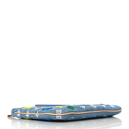 Louis Vuitton Embroidered Monogram Denim New Wave Zipped Pochette Blue 4 of 7