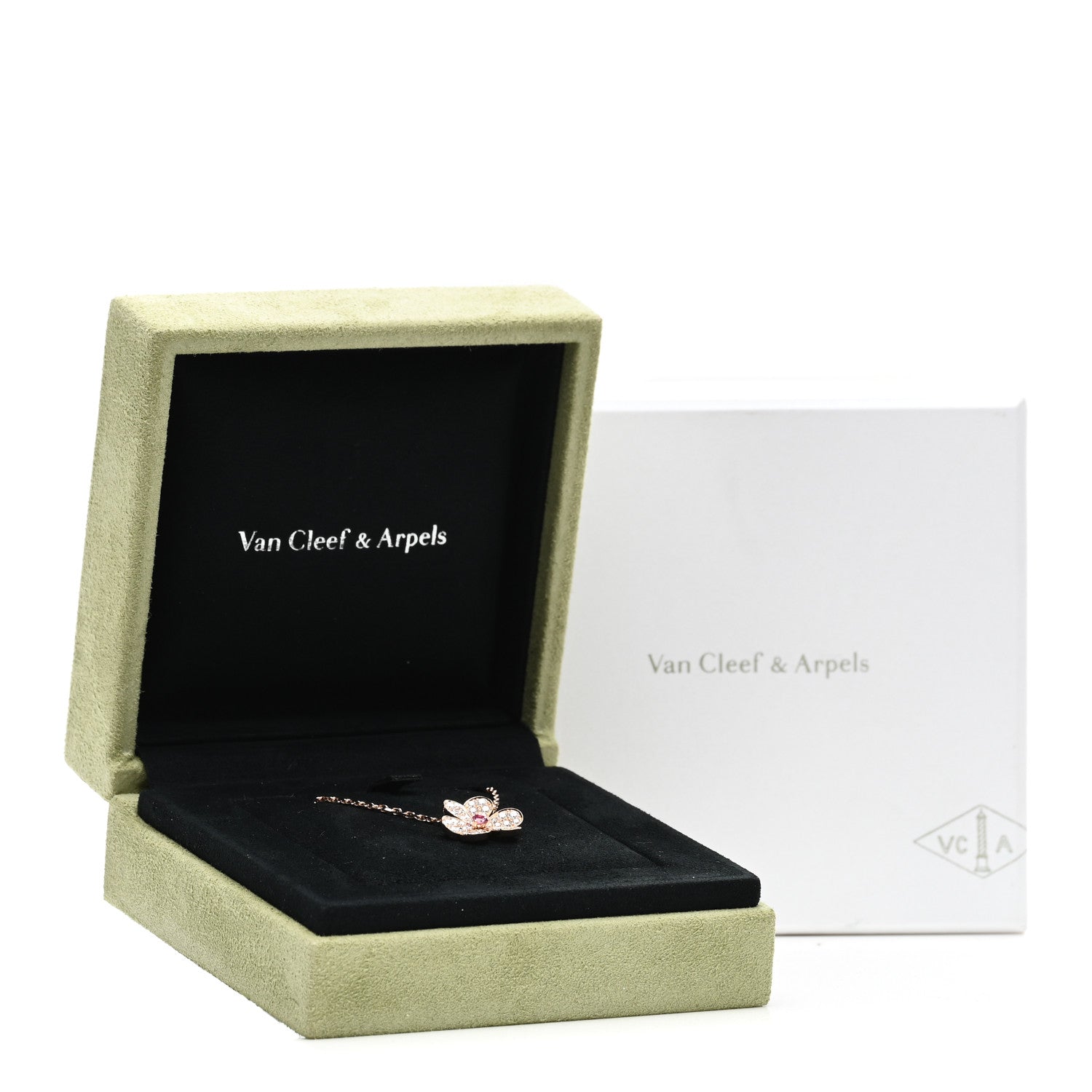 Van Cleef & Arpels 18K Rose Gold Diamond Pink Sapphire Small Frivole Pendant Necklace 4 of 4