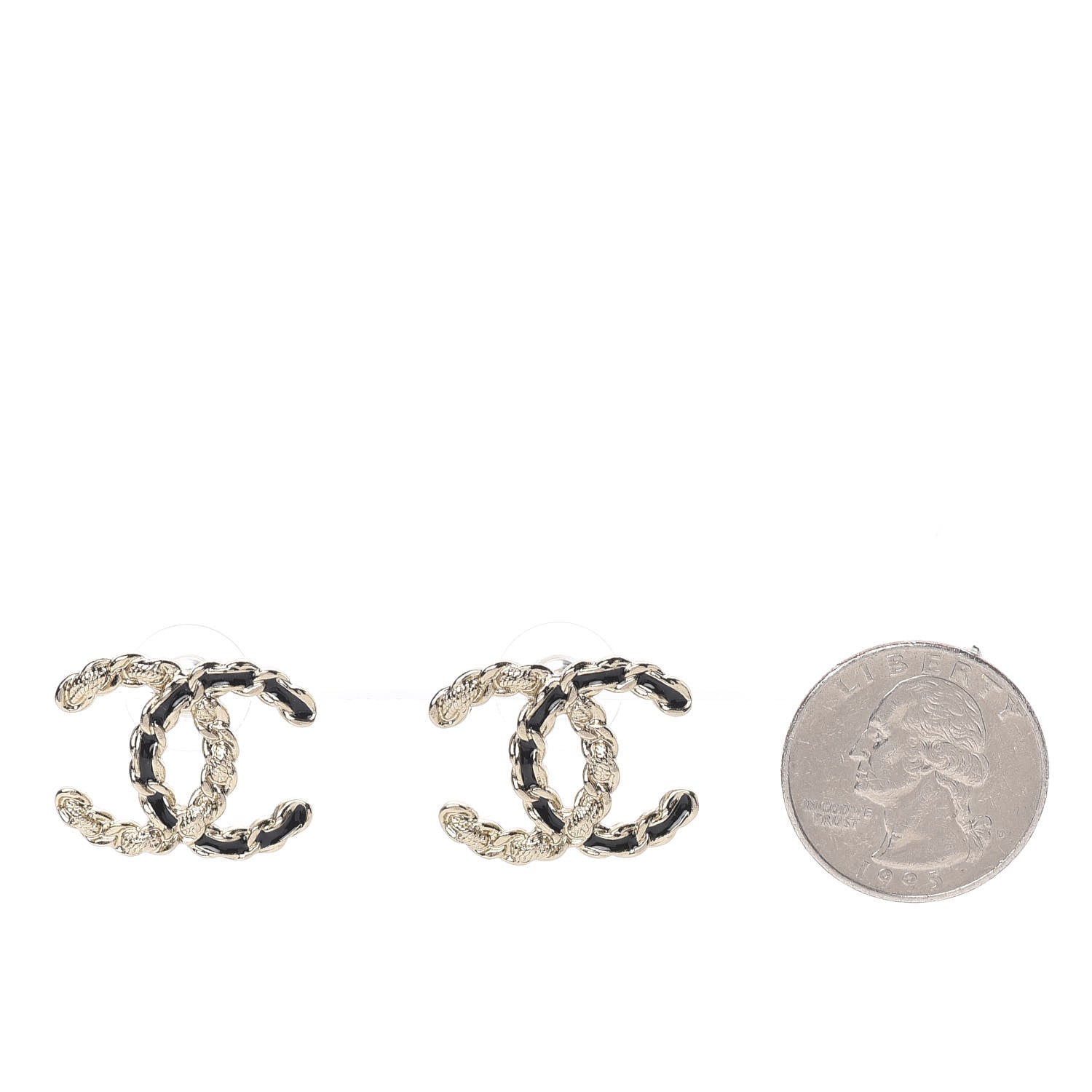 Chanel Enamel Metal Chain French New Wave CC Earrings Black Gold 2 of 5