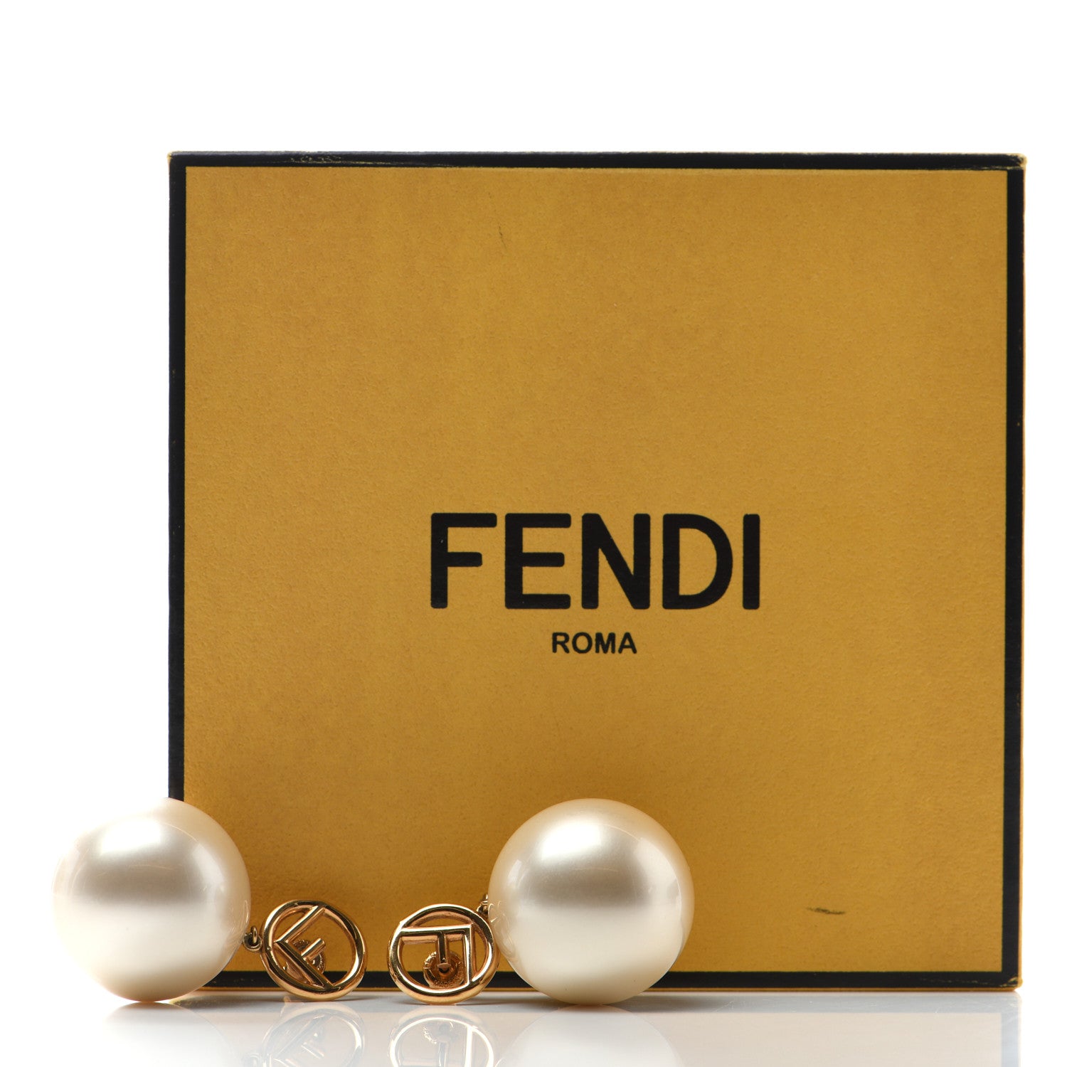 Fendi Metal Pearl Logo Earrings Gold 5 of 5