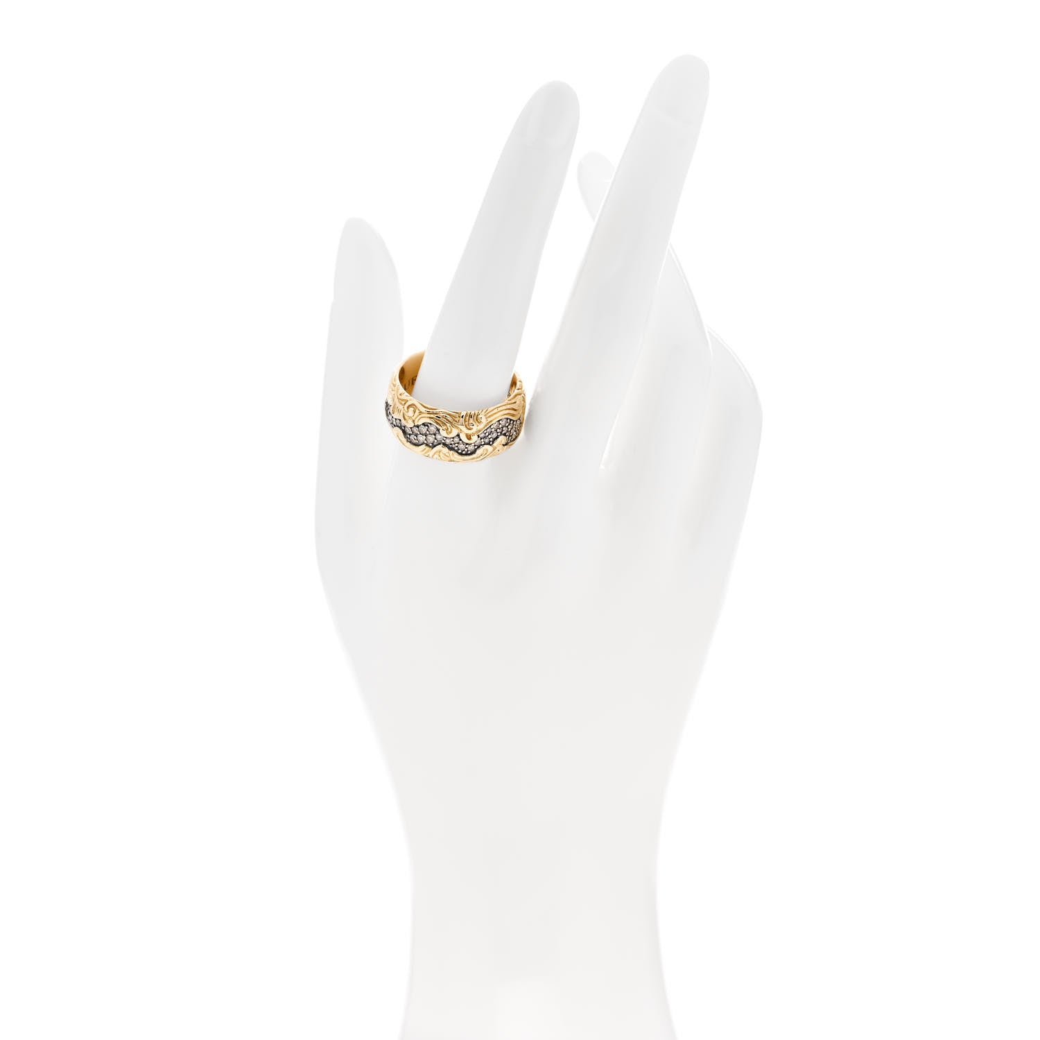 David Yurman 18K Yellow White Gold Cognac Diamond Waves Band Ring 62 10 2 of 5