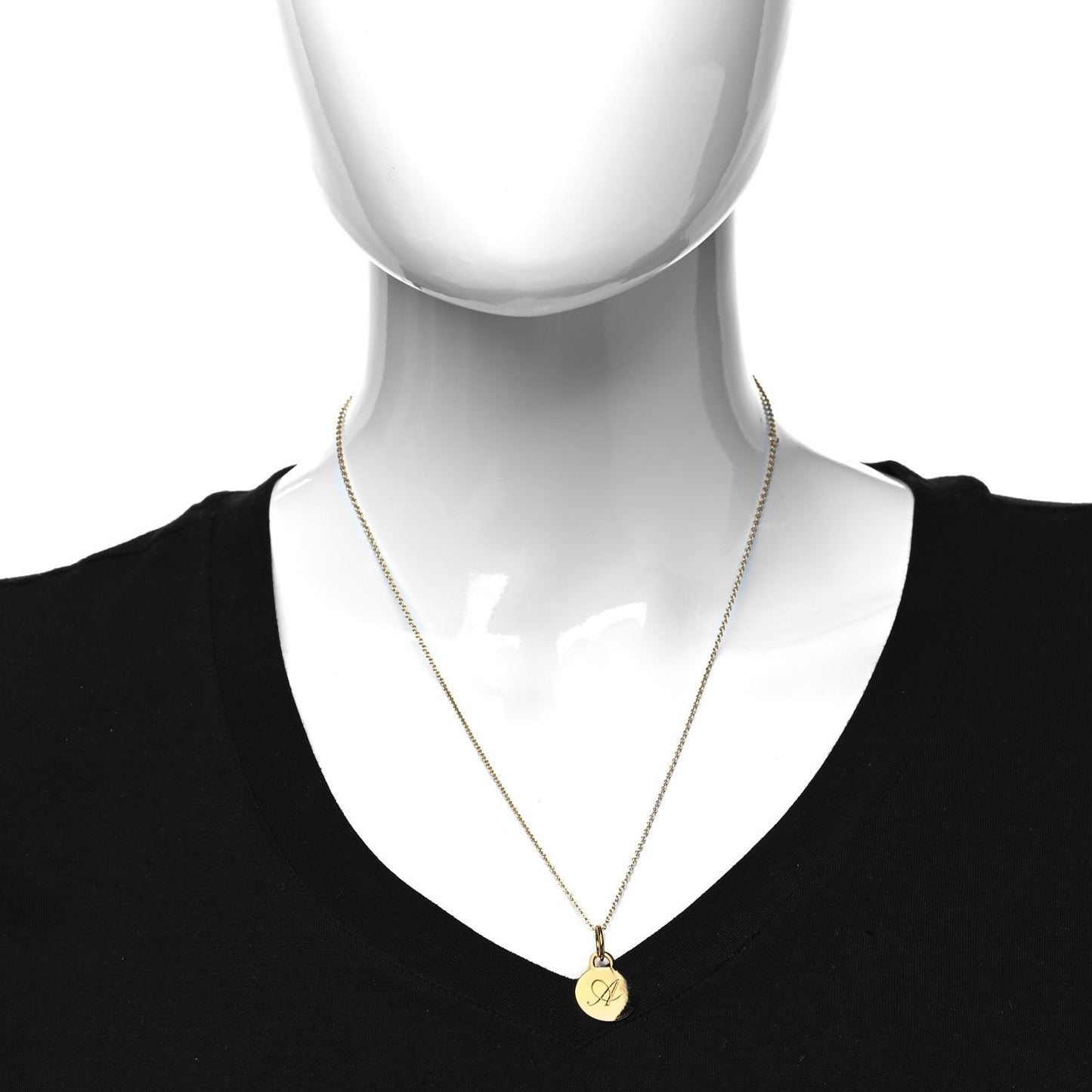 18K Yellow Gold Letter A Round Tag Pendant Necklace
